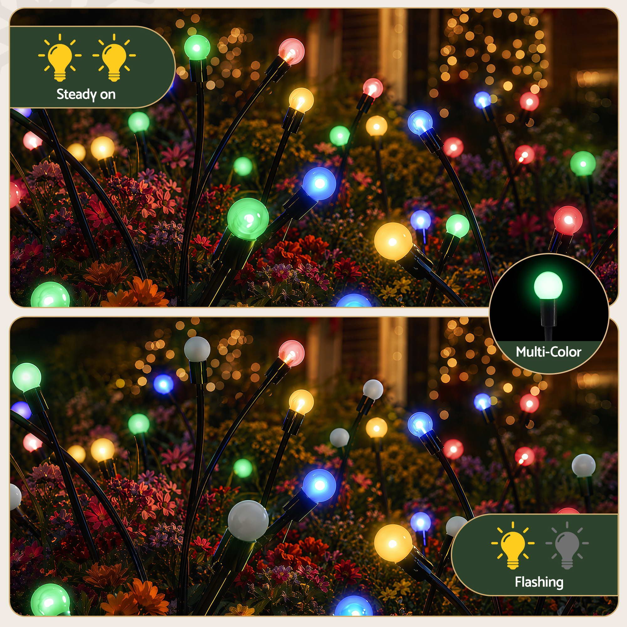 3 Pack Solar Firefly Path Lights with 30 Multicolour LEDs