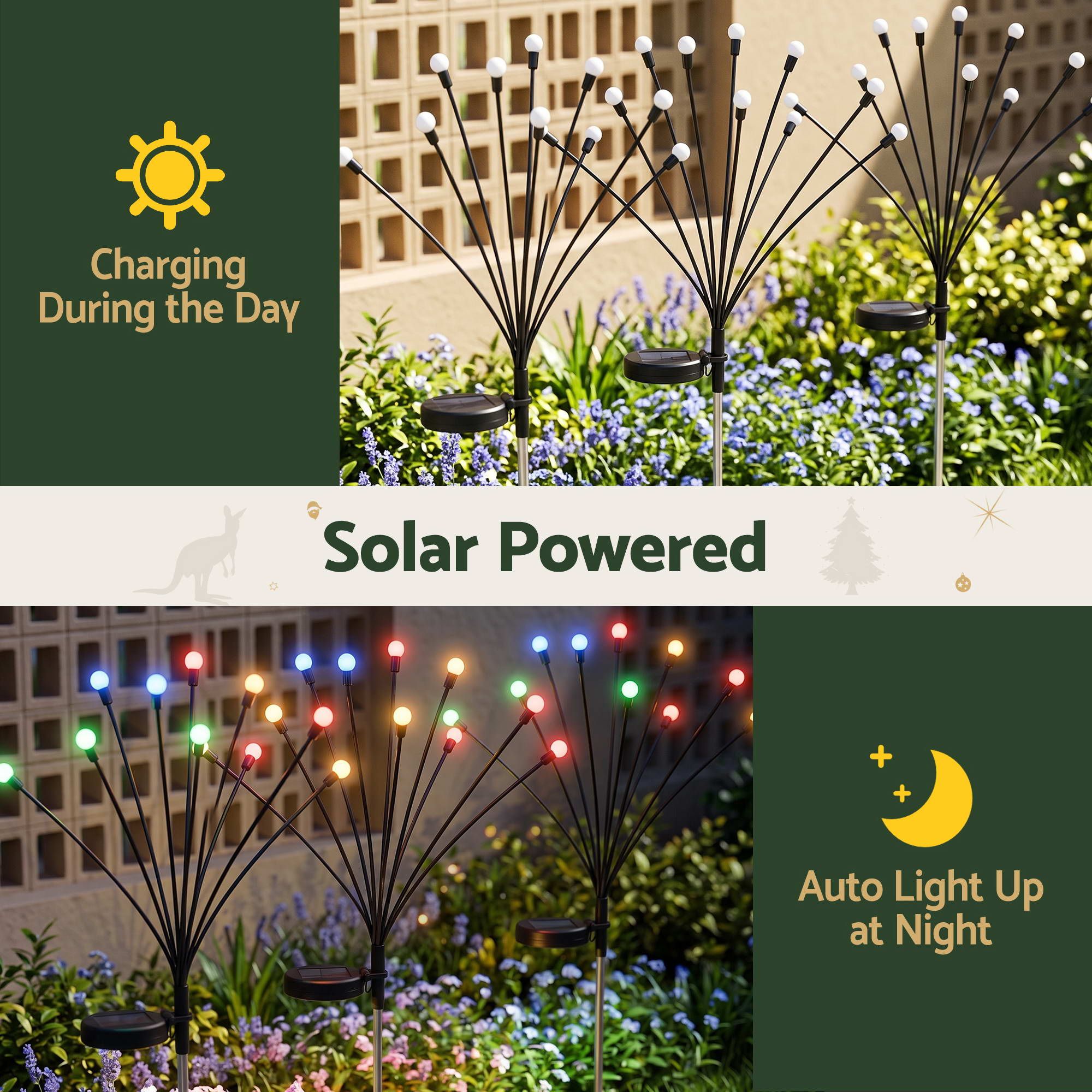 3 Pack Solar Firefly Path Lights with 30 Multicolour LEDs