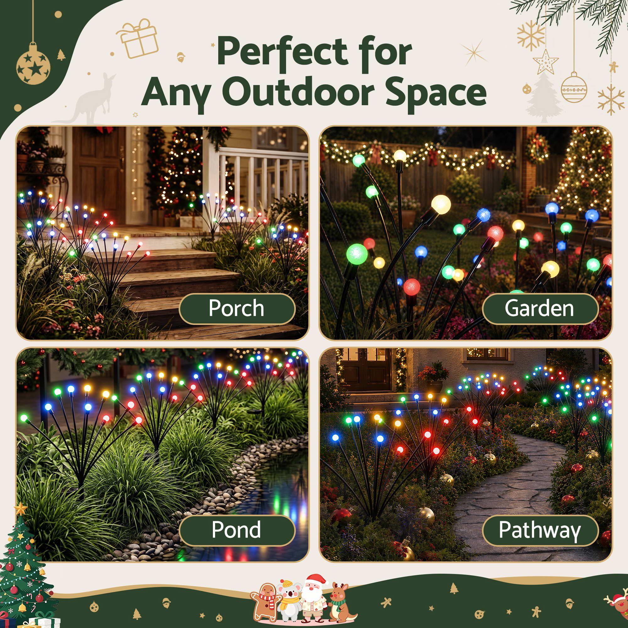 3 Pack Solar Firefly Path Lights with 30 Multicolour LEDs