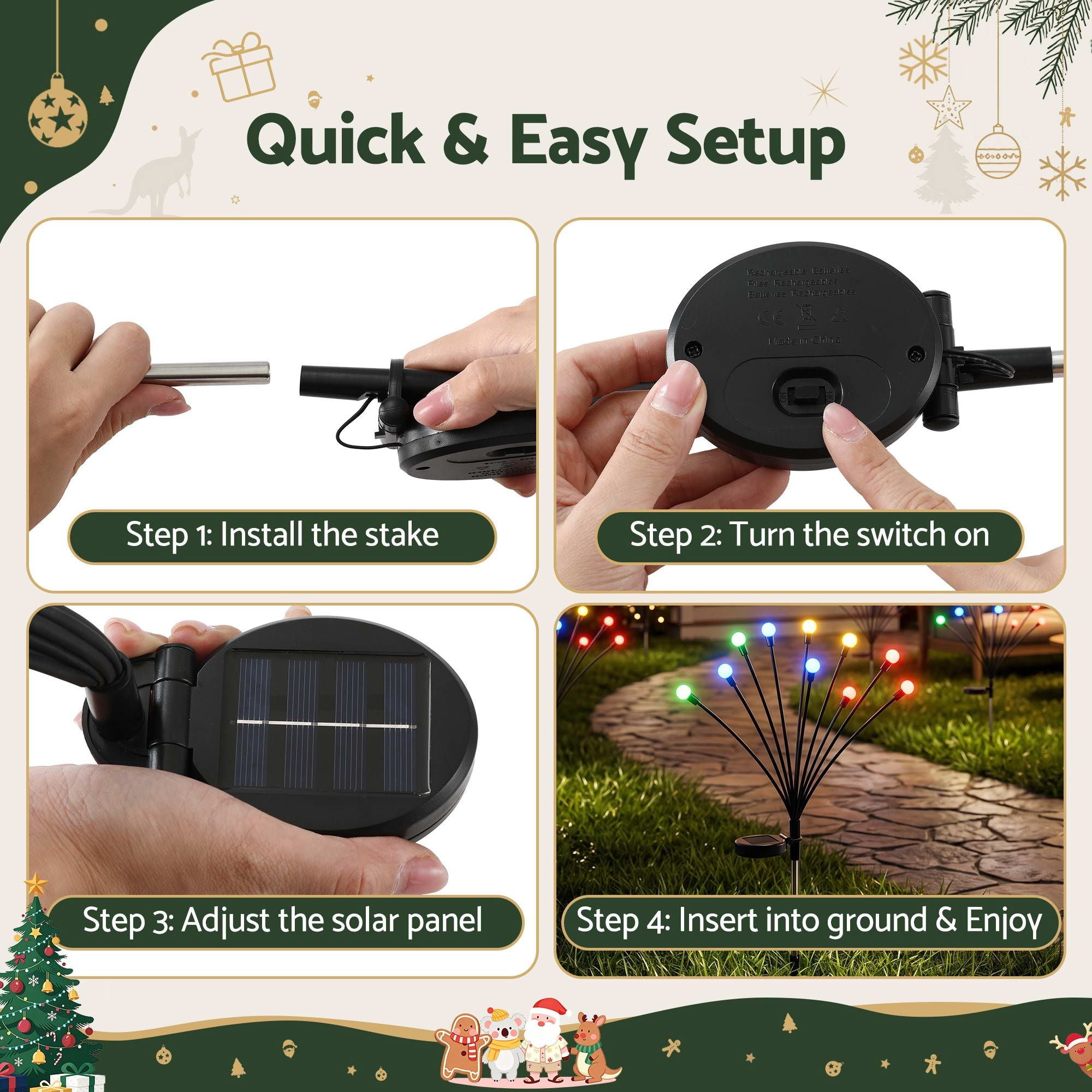 3 Pack Solar Firefly Path Lights with 30 Multicolour LEDs