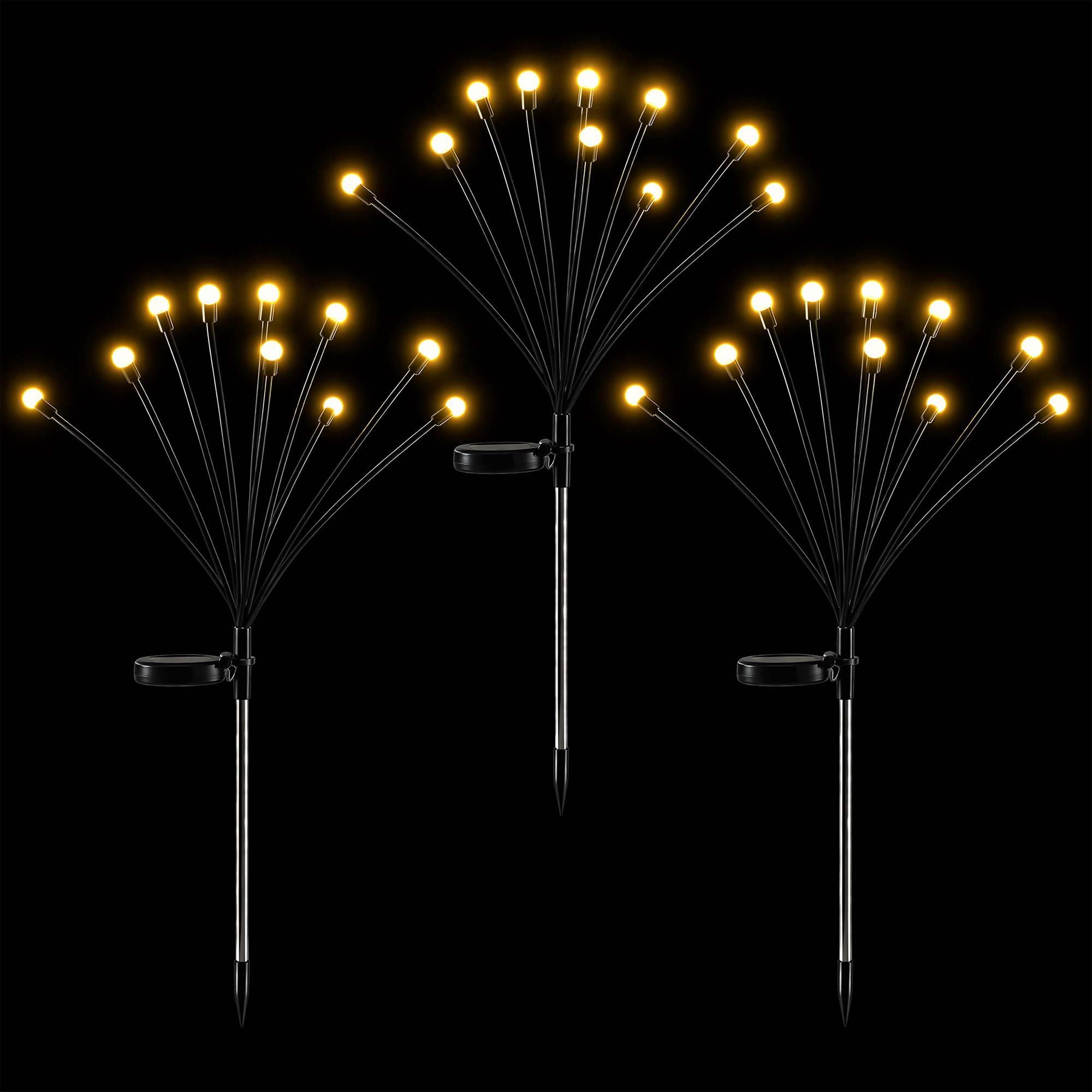 3 Pack Solar Firefly Path Lights with 30 Warm White LEDs