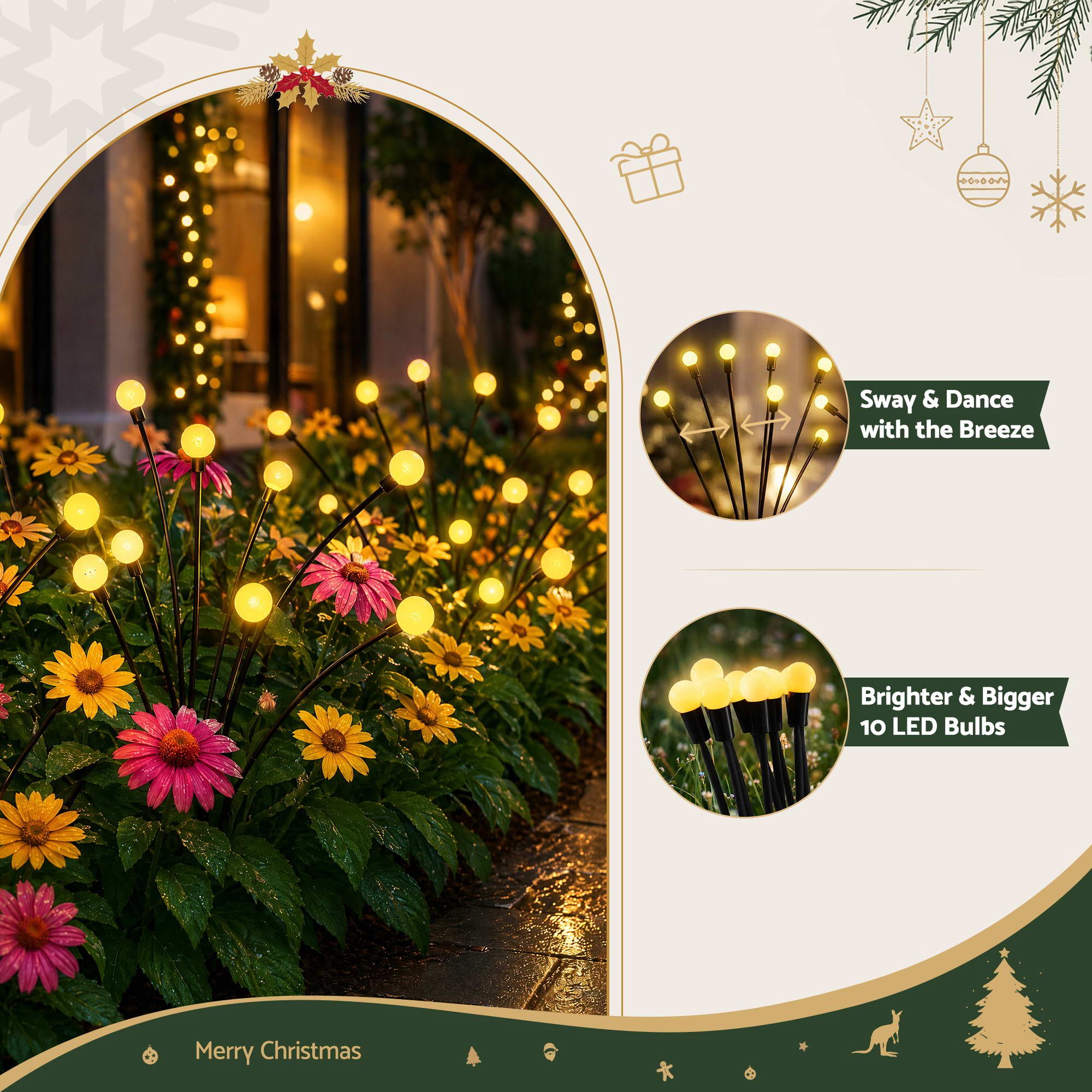 3 Pack Solar Firefly Path Lights with 30 Warm White LEDs
