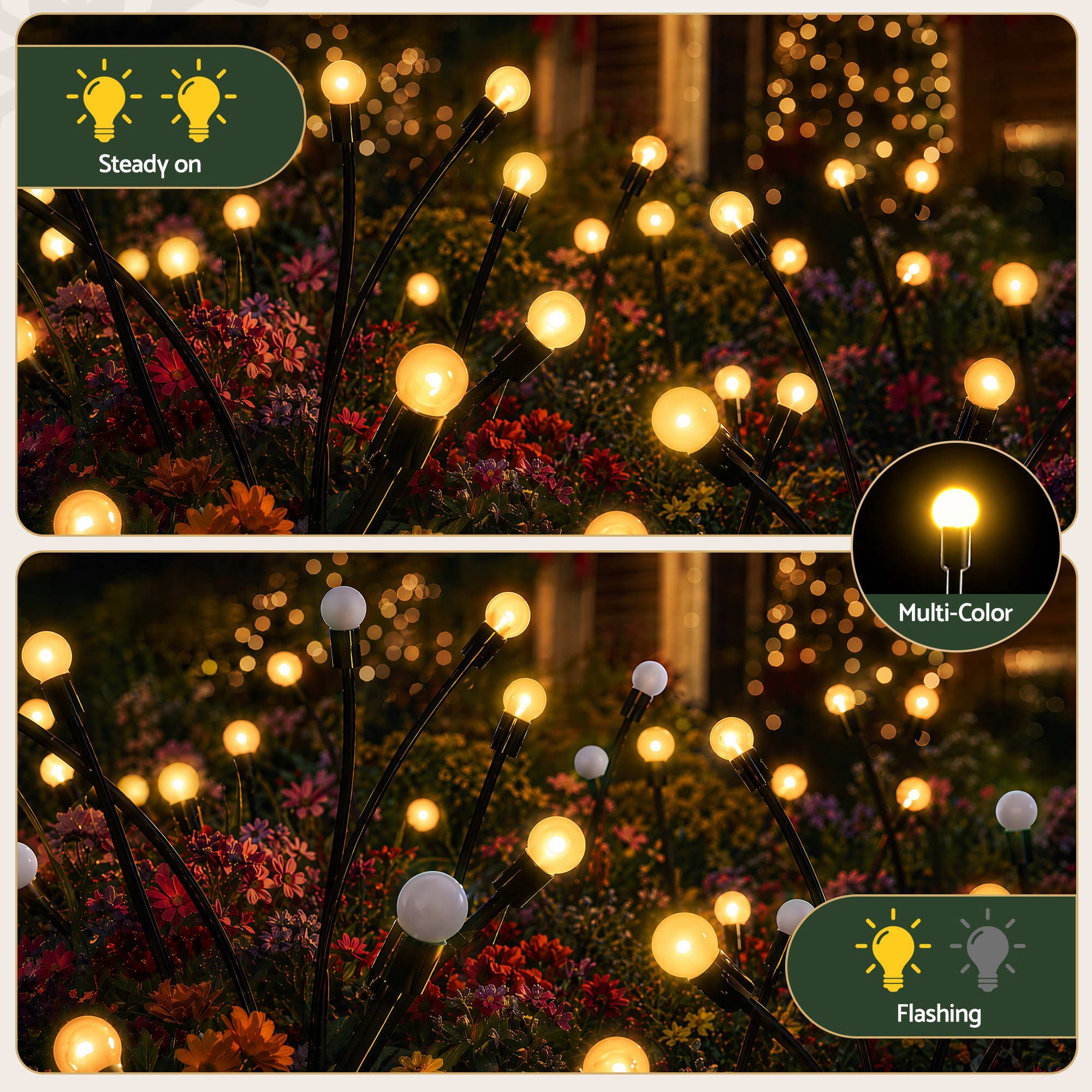 3 Pack Solar Firefly Path Lights with 30 Warm White LEDs