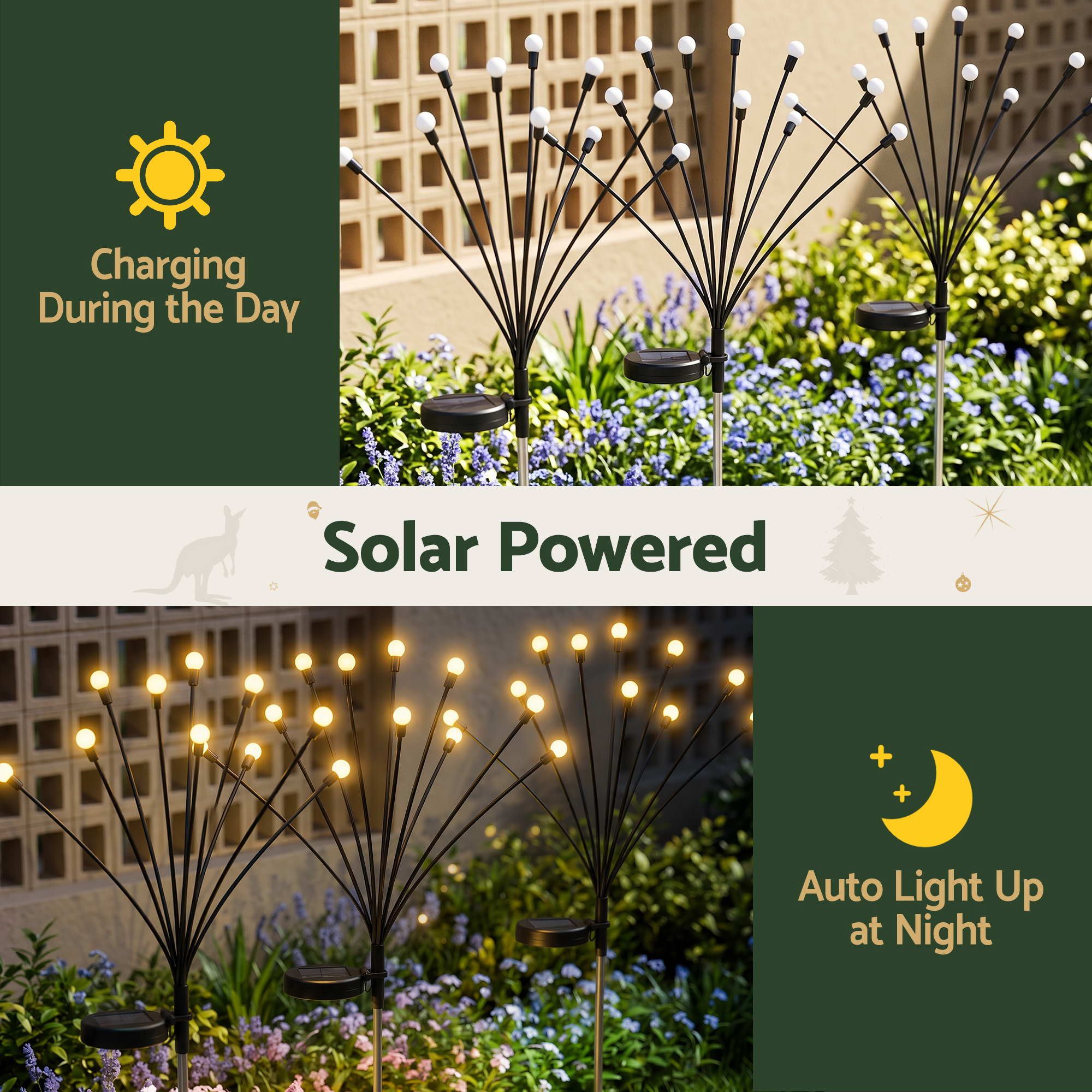 3 Pack Solar Firefly Path Lights with 30 Warm White LEDs