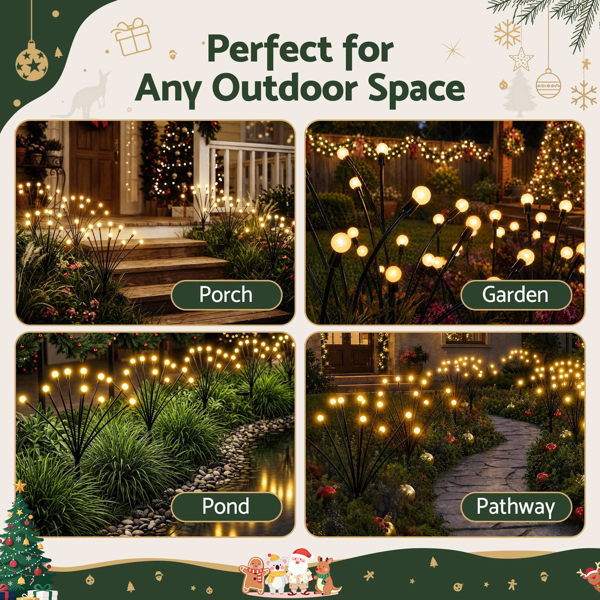 3 Pack Solar Firefly Path Lights with 30 Warm White LEDs