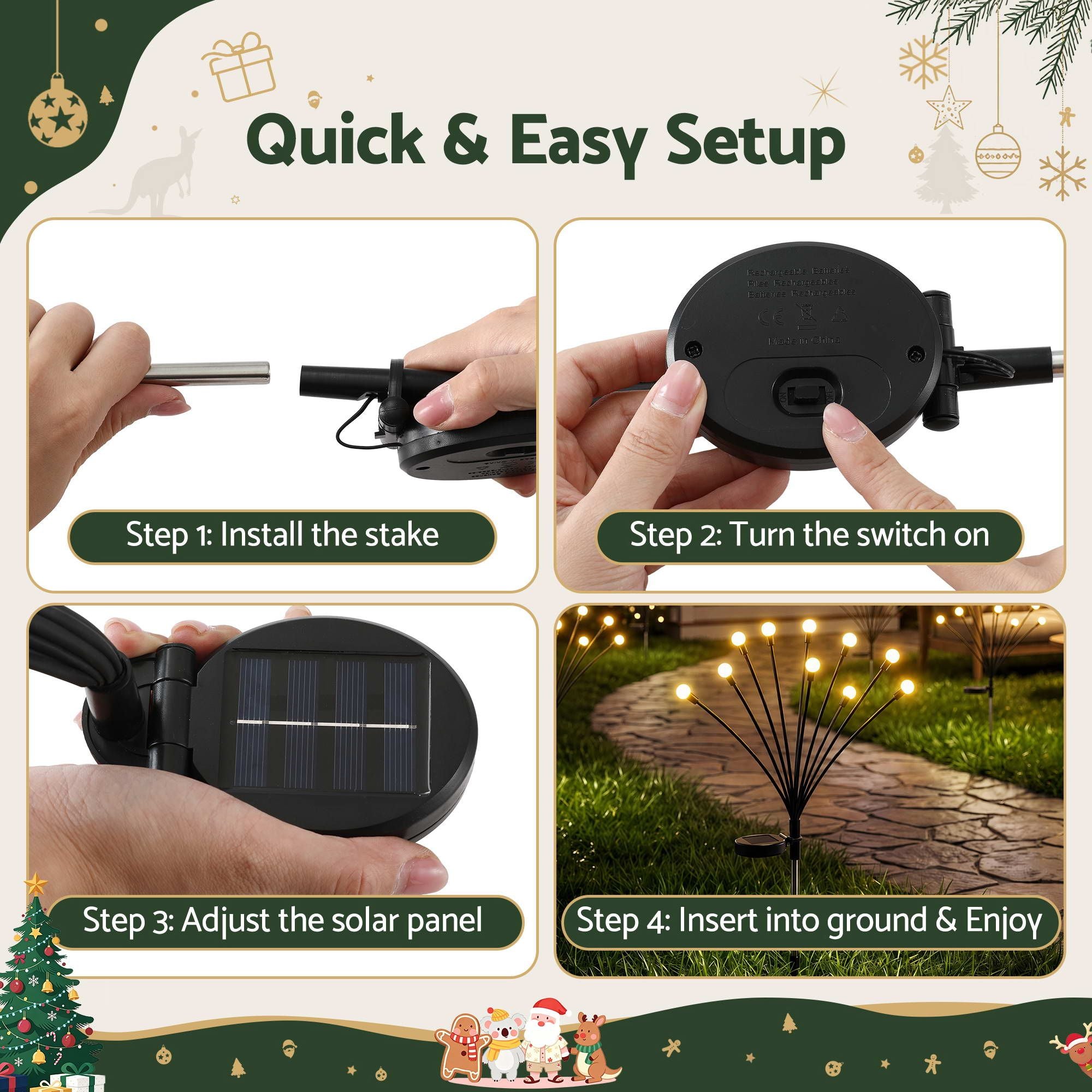 3 Pack Solar Firefly Path Lights with 30 Warm White LEDs