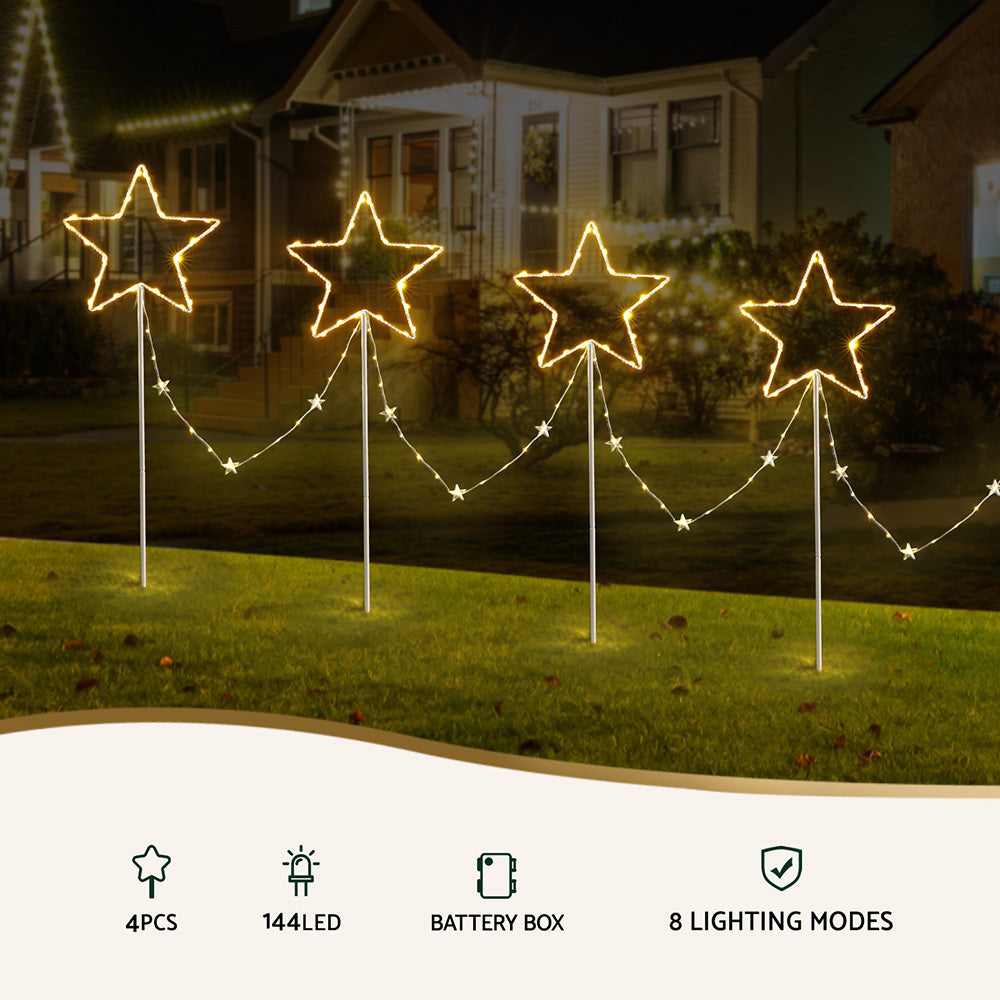 4PCS Star Pathway Lights – 144 Warm White LED Lights