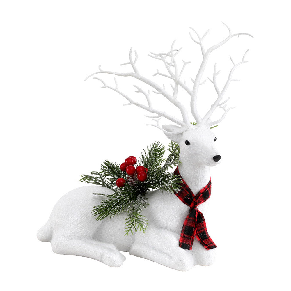 38CM Resting Deer Display – Silver Glitter Decoration