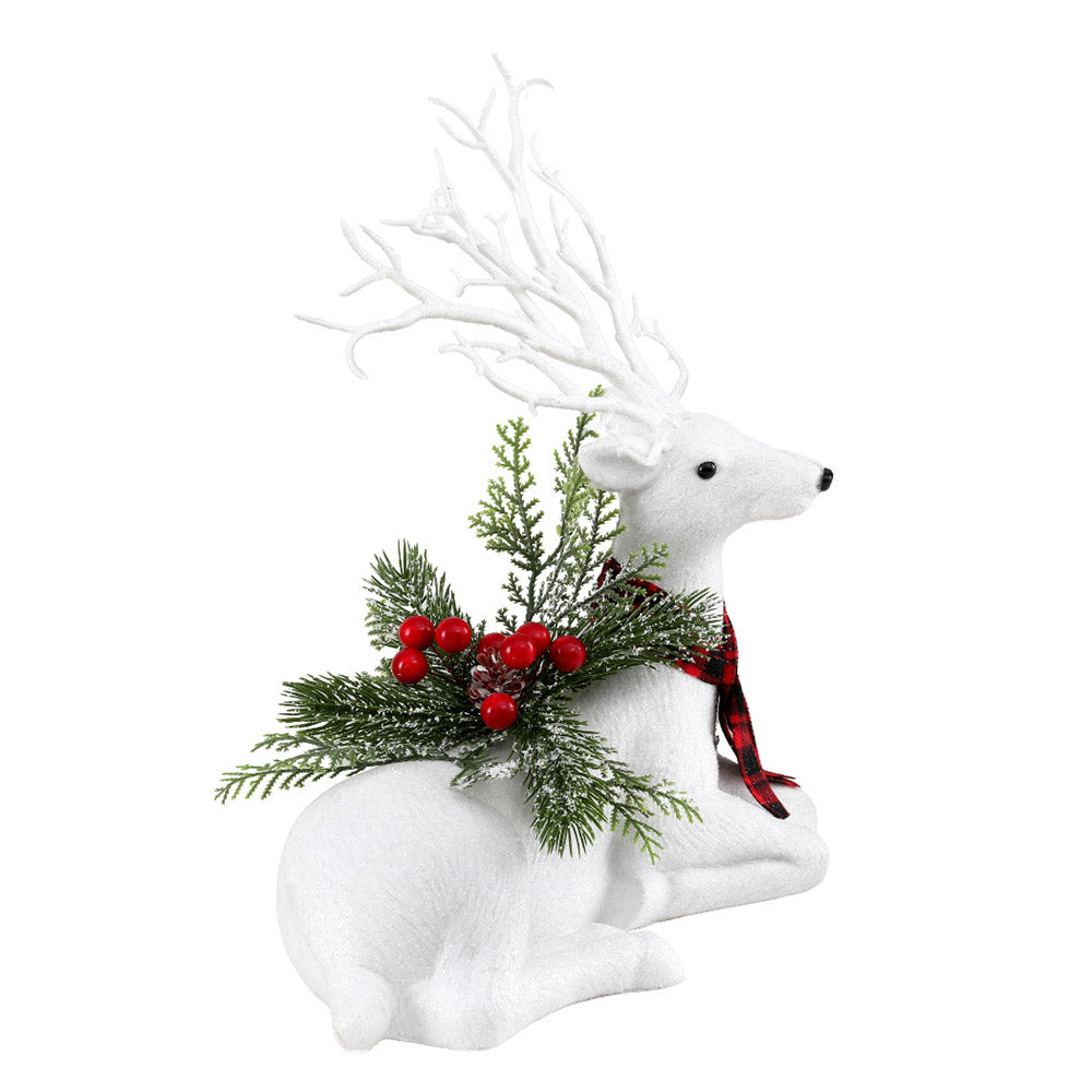 38CM Resting Deer Display – Silver Glitter Decoration