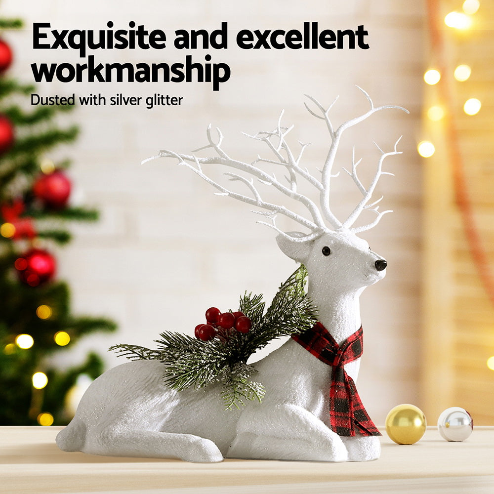 38CM Resting Deer Display – Silver Glitter Decoration