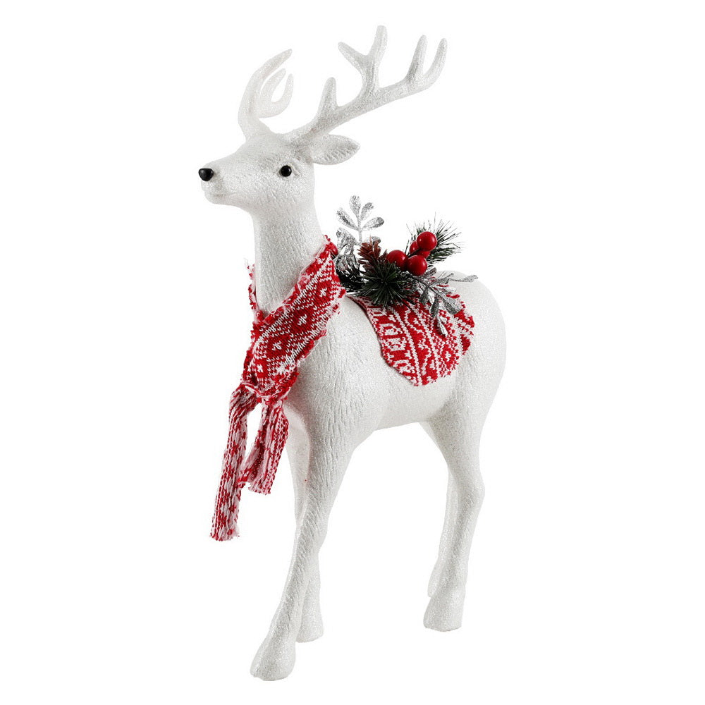 45CM Standing Deer Display – White Glitter Decoration