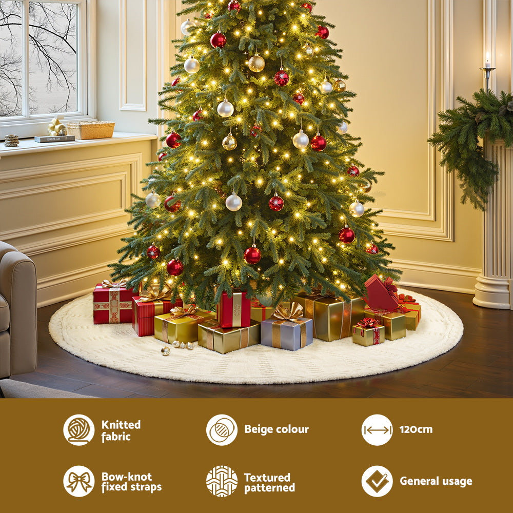 120CM Beige Knitted Christmas Tree Skirt