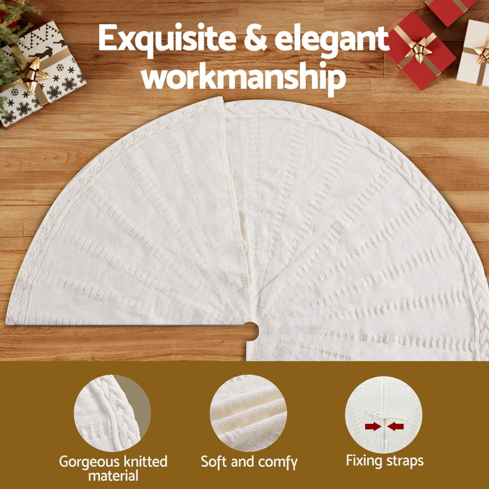 120CM Beige Knitted Christmas Tree Skirt