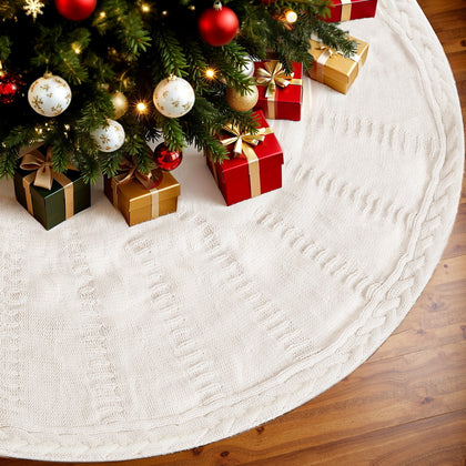 120CM Beige Knitted Christmas Tree Skirt