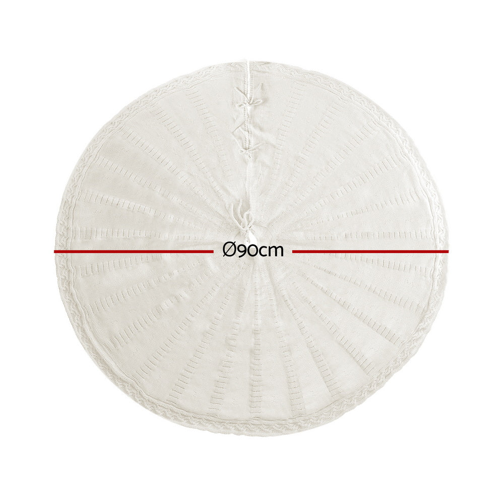 90CM Beige Knitted Christmas Tree Skirt