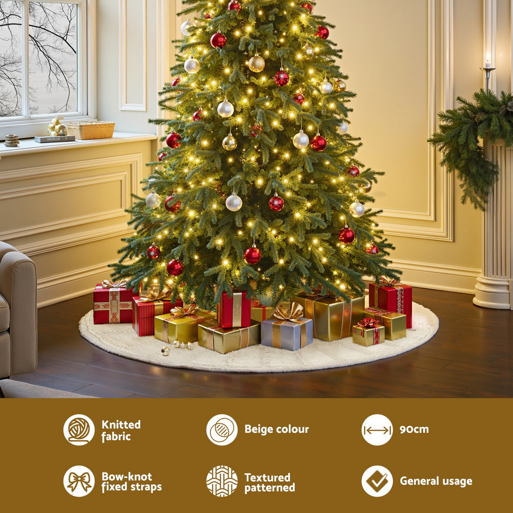 90CM Beige Knitted Christmas Tree Skirt