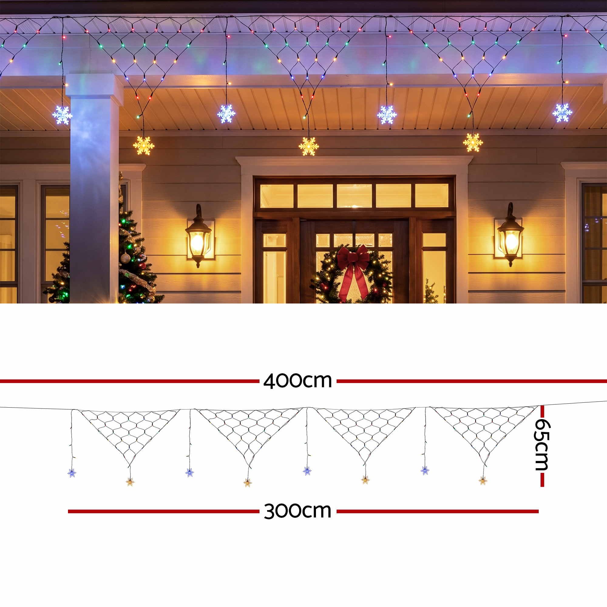 4M Solar Snowflake Christmas Net Lights with 100 Multicolour LED