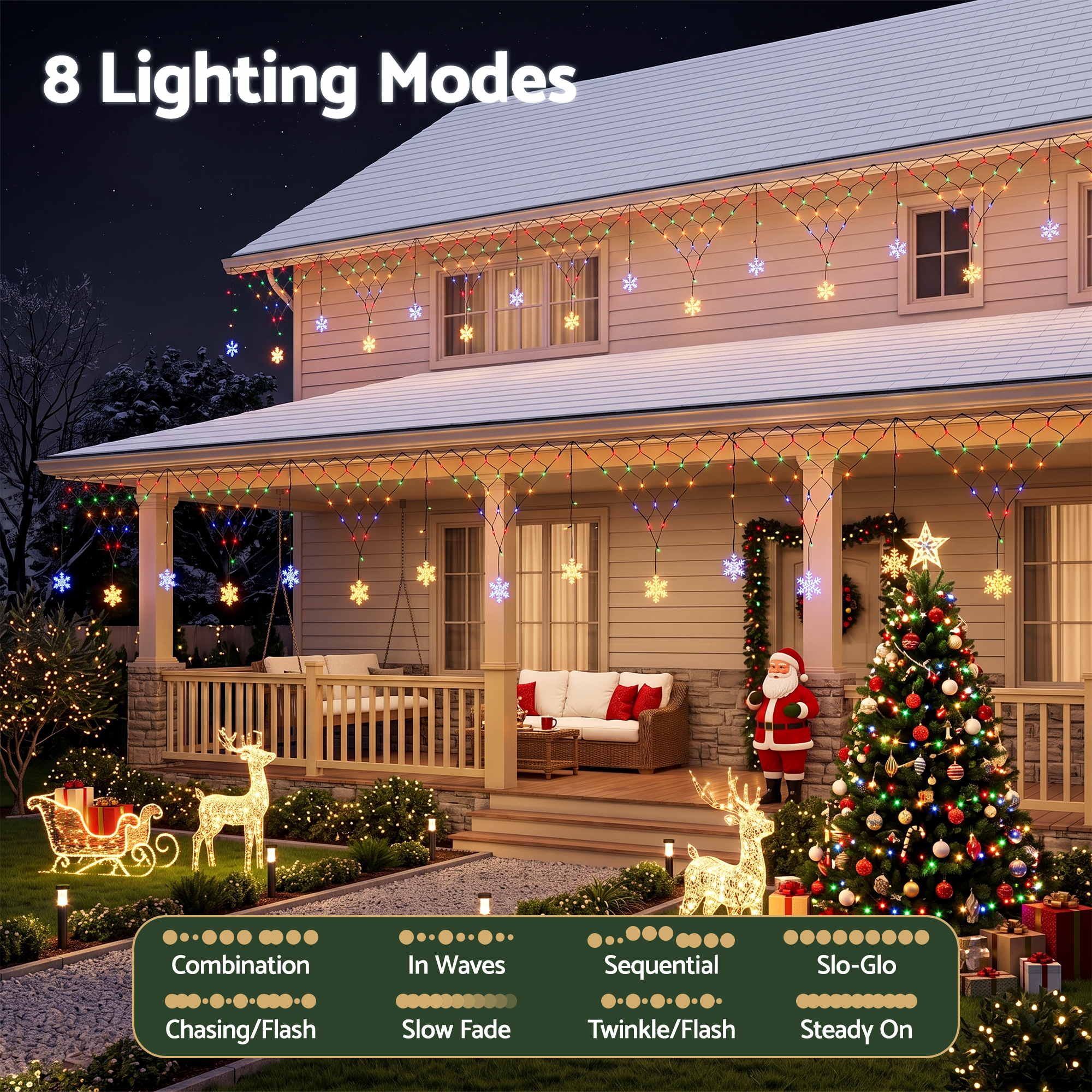4M Solar Snowflake Christmas Net Lights with 100 Multicolour LED