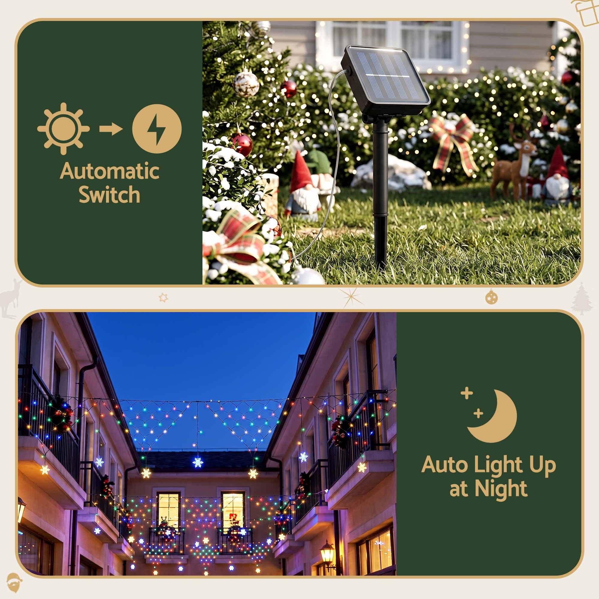 4M Solar Snowflake Christmas Net Lights with 100 Multicolour LED