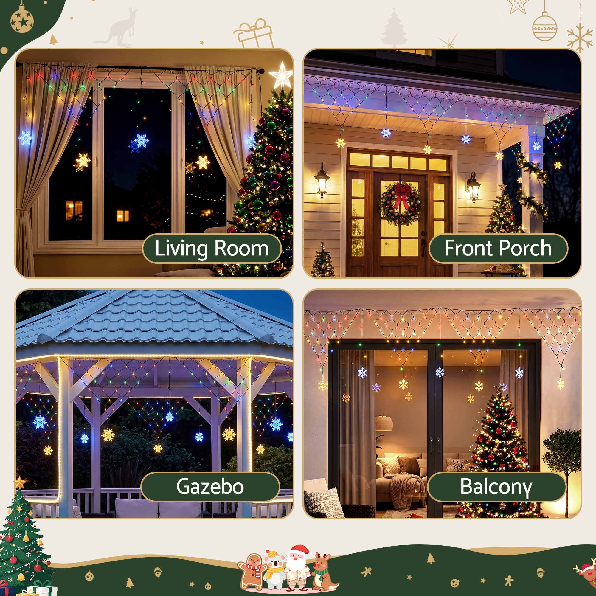 4M Solar Snowflake Christmas Net Lights with 100 Multicolour LED