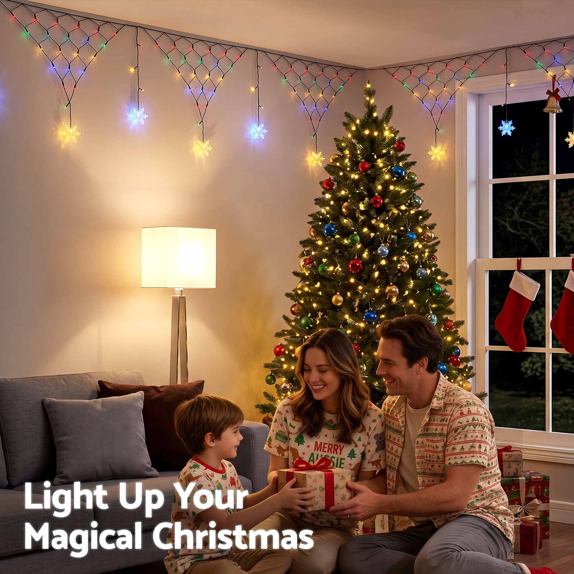 4M Solar Snowflake Christmas Net Lights with 100 Multicolour LED