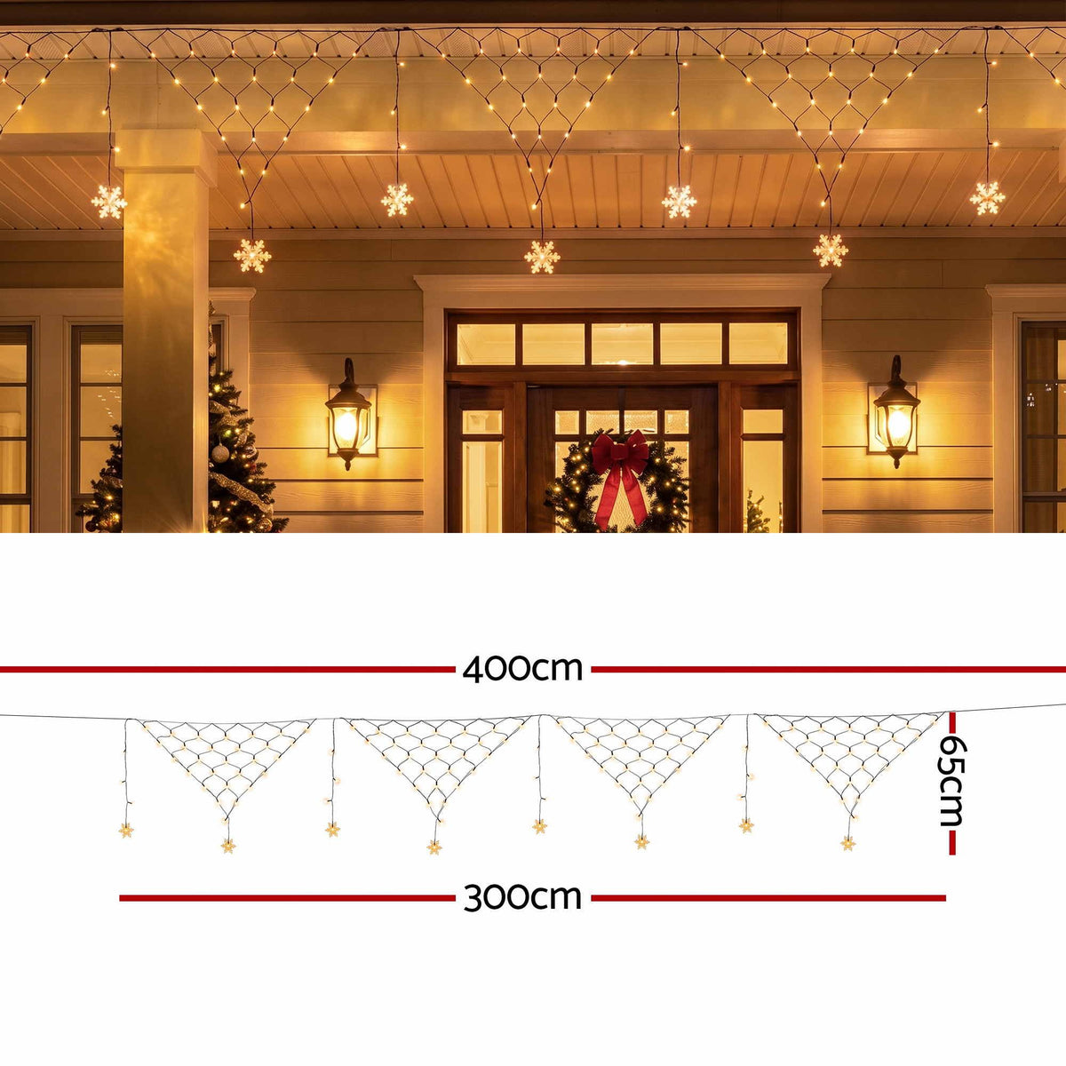 4M Solar Snowflake Christmas Net Lights with 100 Warm White LED