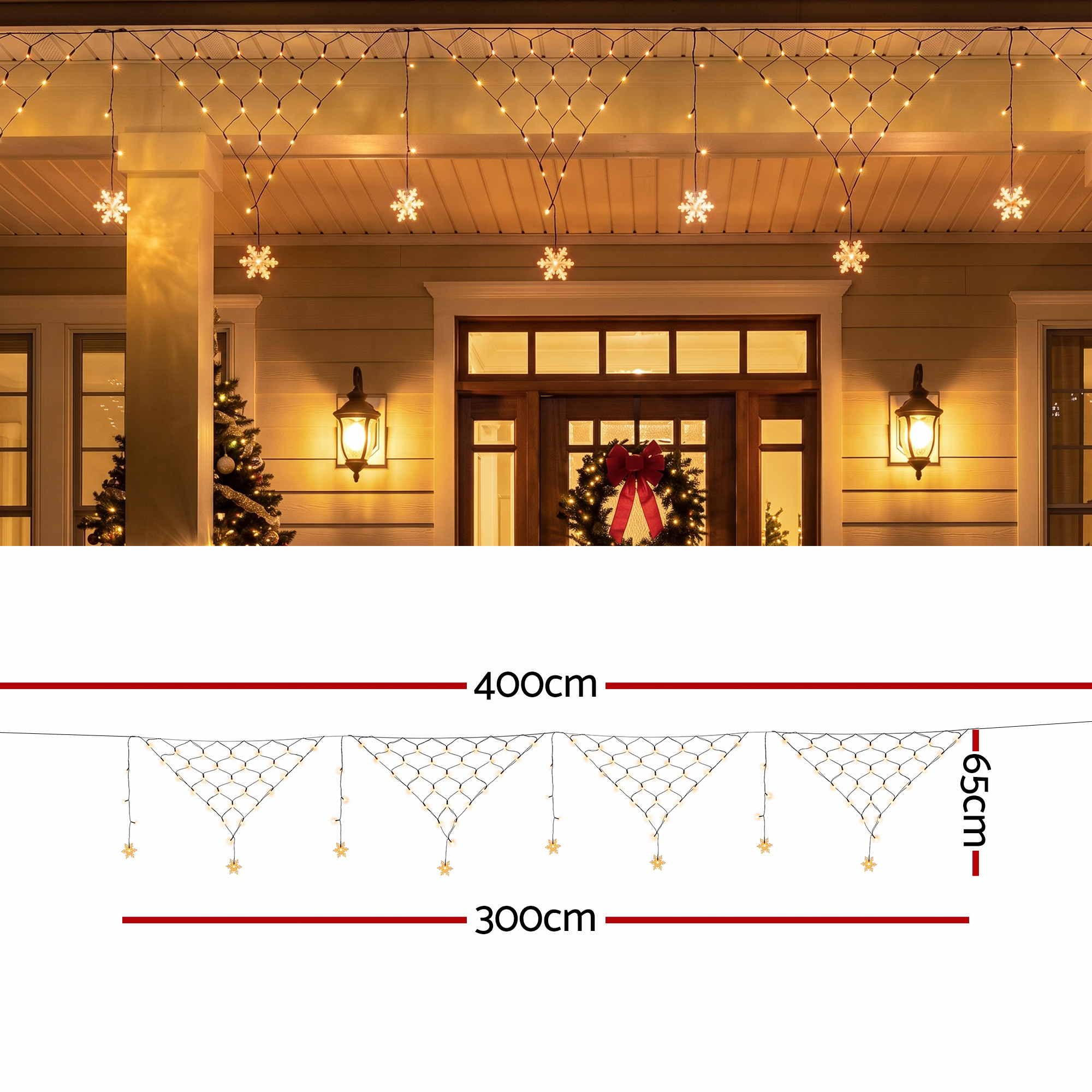 4M Solar Snowflake Christmas Net Lights with 100 Warm White LED