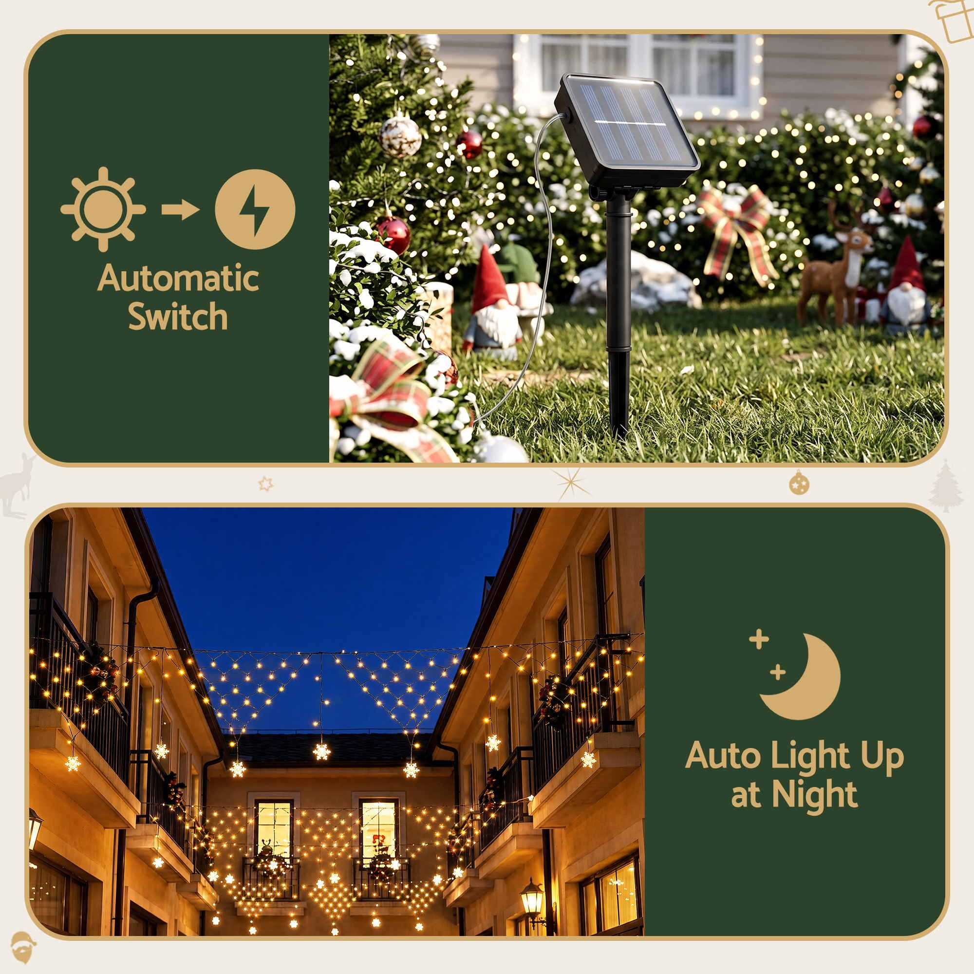4M Solar Snowflake Christmas Net Lights with 100 Warm White LED