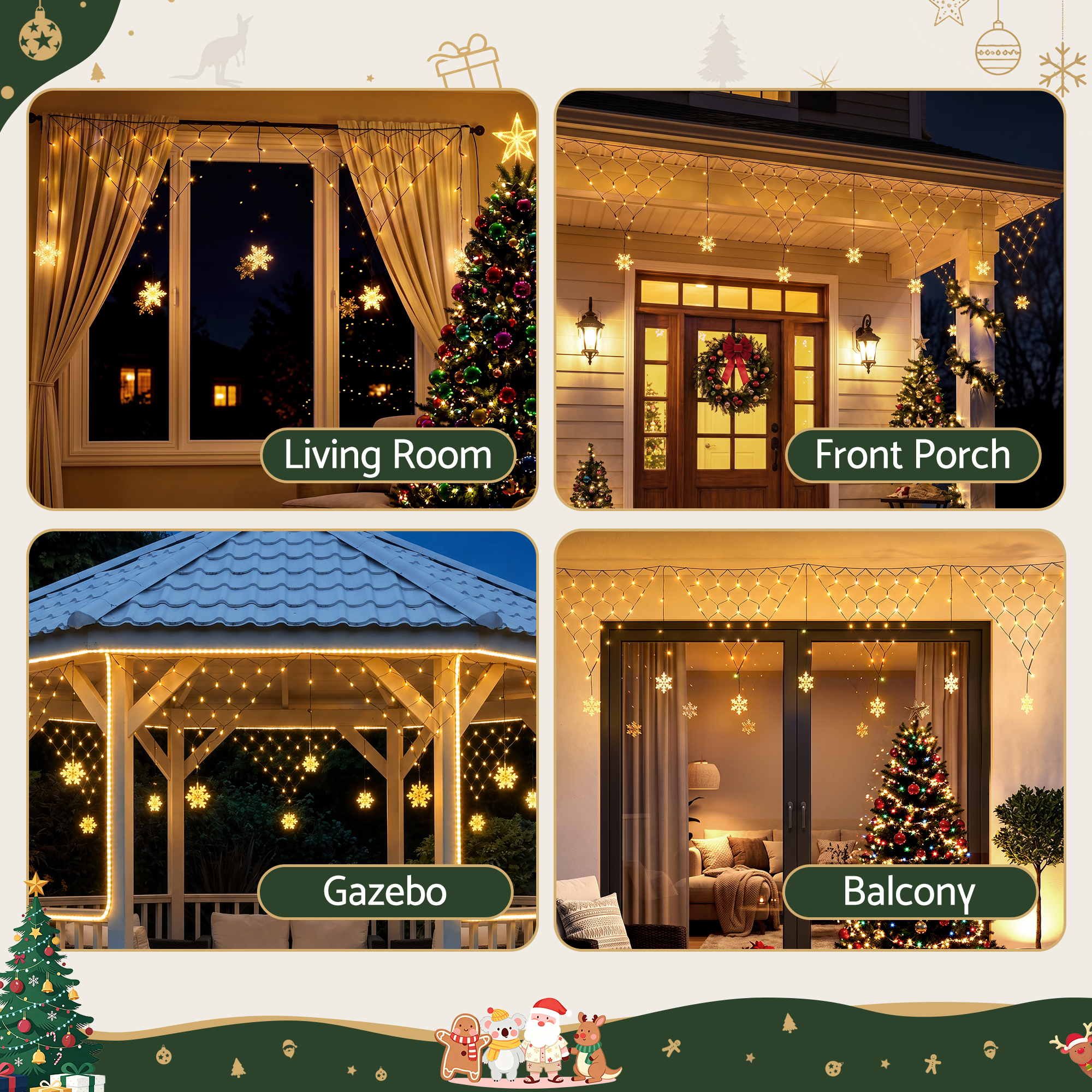 4M Solar Snowflake Christmas Net Lights with 100 Warm White LED