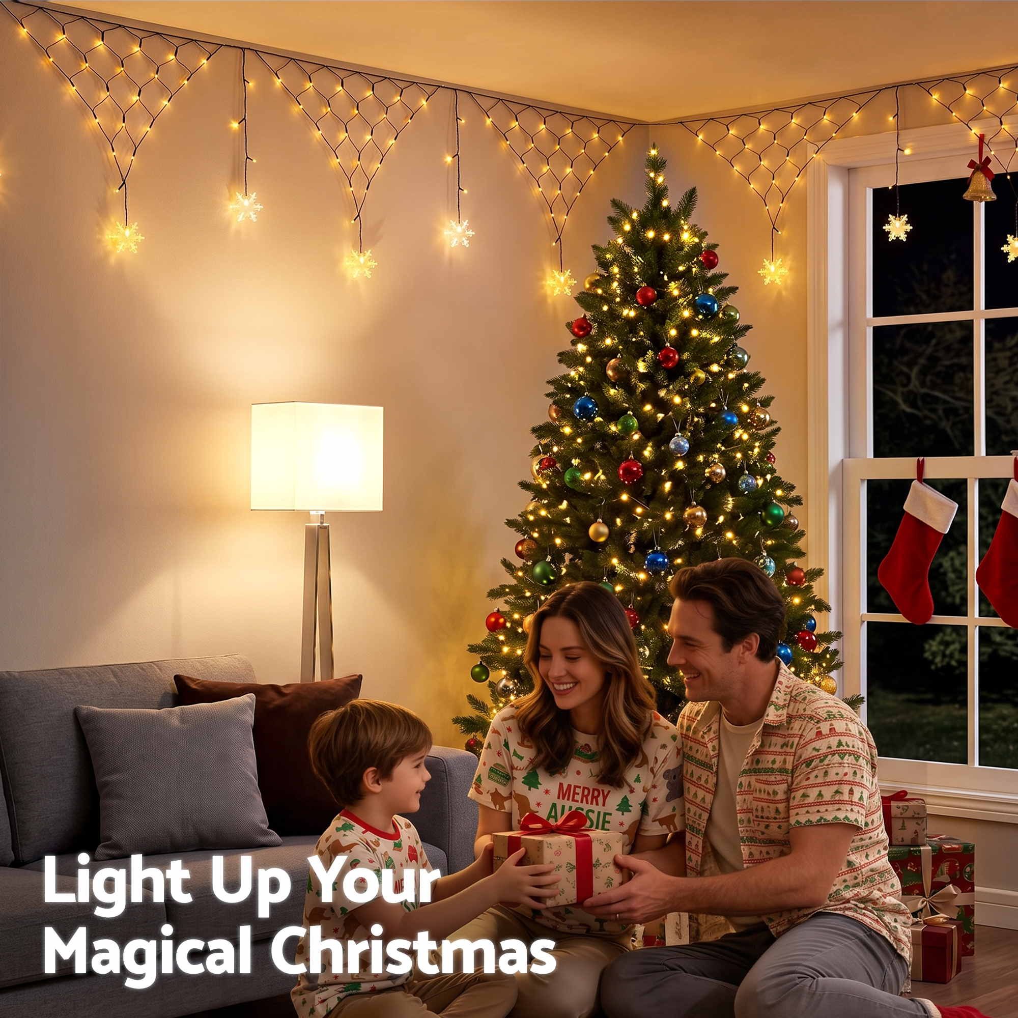 4M Solar Snowflake Christmas Net Lights with 100 Warm White LED