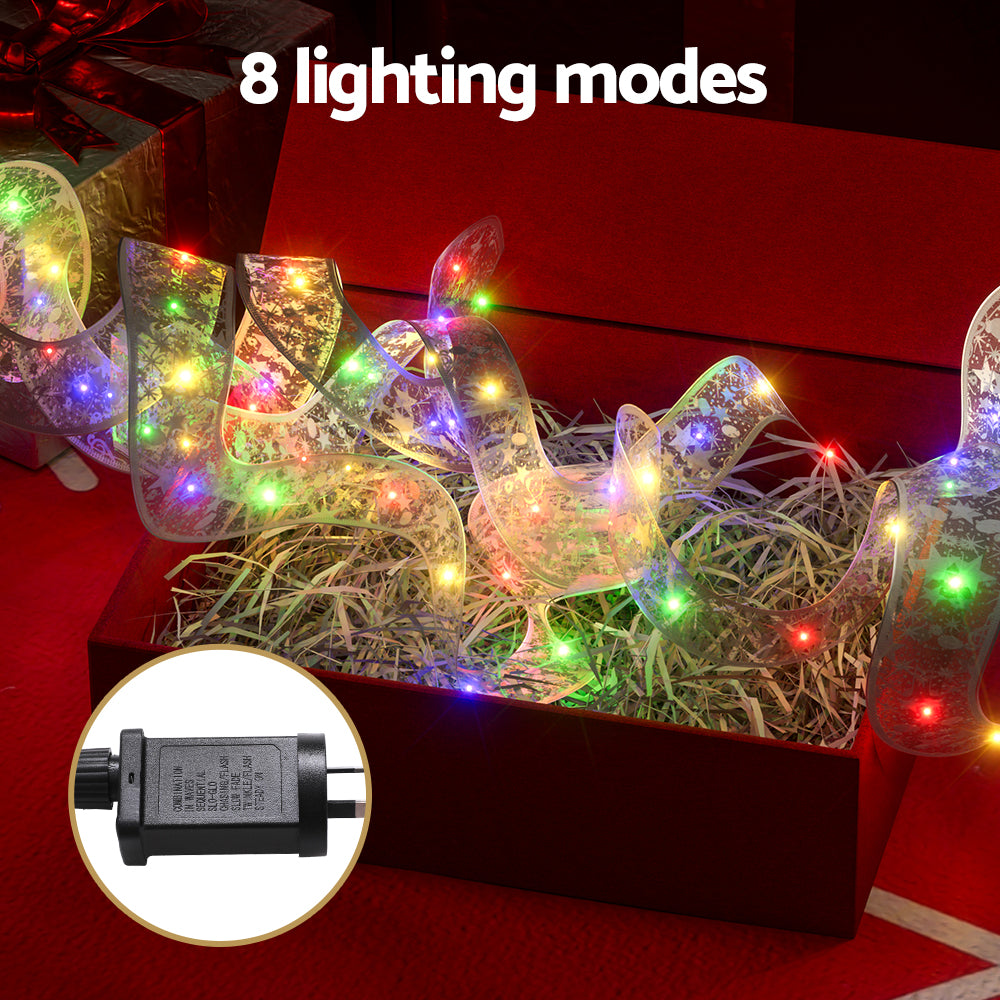 20M Silver Ribbon Fairy Christmas Lights – 200 Multicolour LEDs