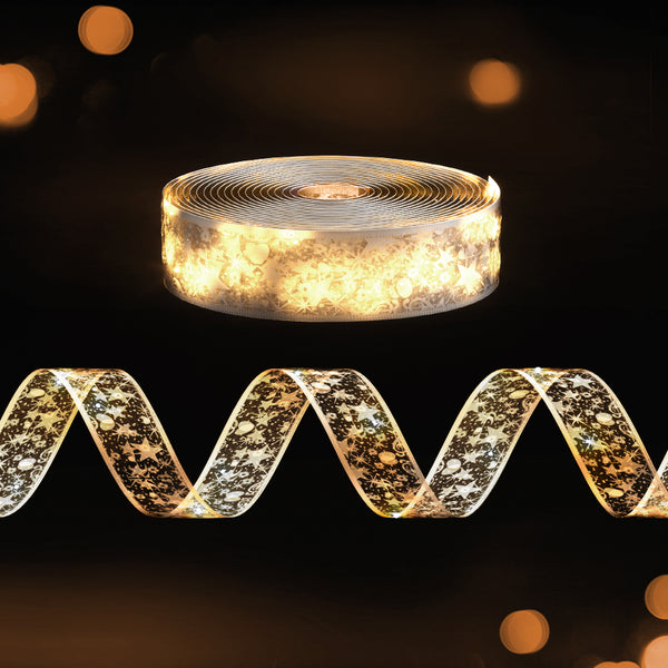 20M Silver Ribbon Fairy Christmas Lights – 200 Warm White LEDs