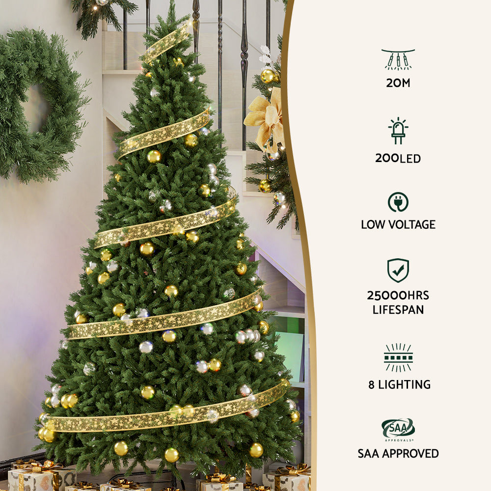 20M Gold Ribbon Fairy Lights with 200 Multi-Colour LED Lights