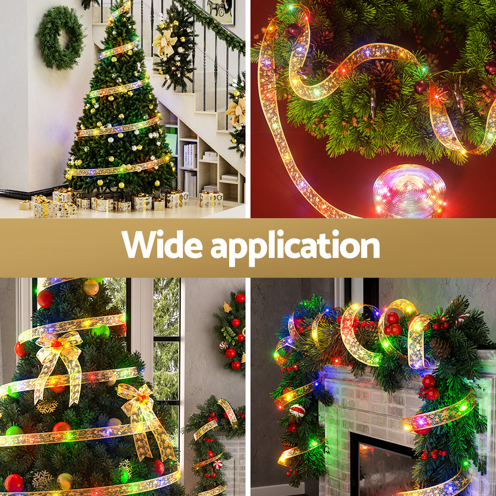20M Gold Ribbon Fairy Lights with 200 Multi-Colour LED Lights