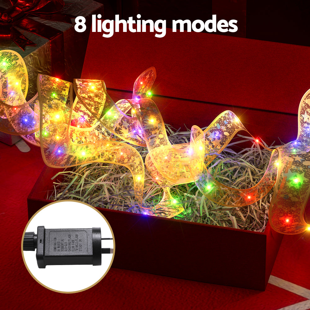 20M Gold Ribbon Fairy Lights with 200 Multi-Colour LED Lights