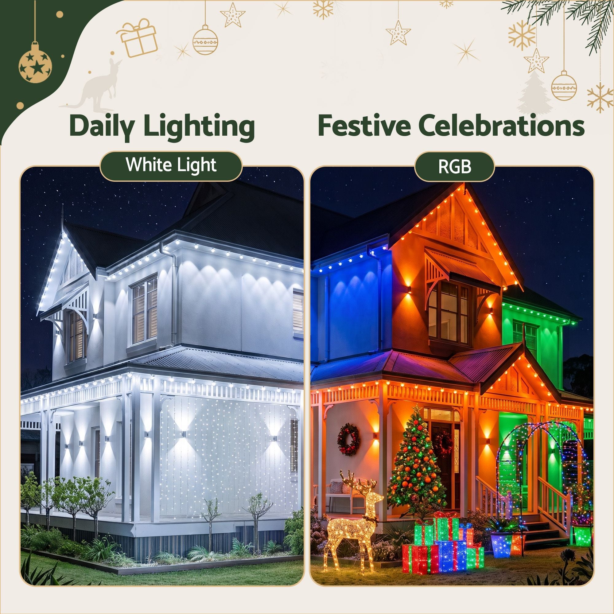 15M Solar Permanent Eaves Lights with 36 Smart RGB Modules