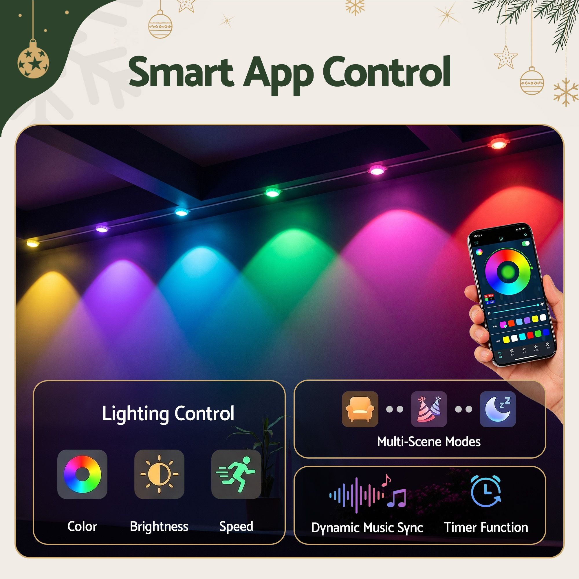 30M Smart Permanent Eaves Christmas Lights with App Control (72 LED)